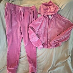 Pink Velour Tracksuit Set